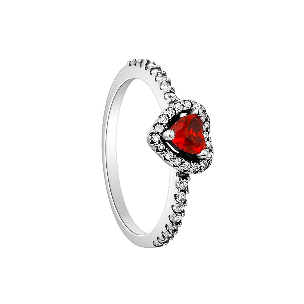Valentine's Day Gift Red Heart Silver Elegance Ring For Women Jewelry Rings For Wedding Party