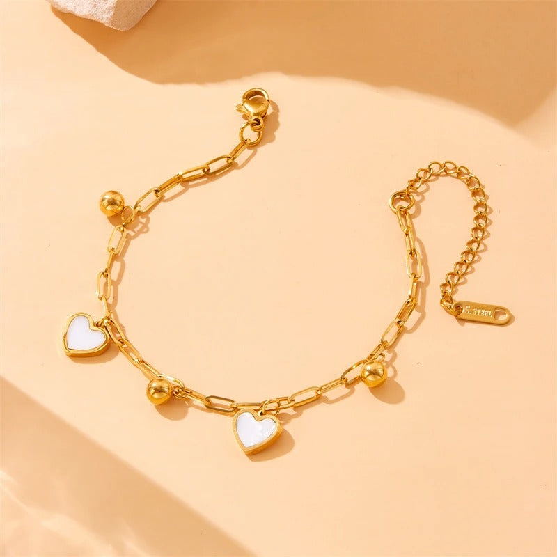 316L Stainless Steel Heart Double-Layer Bead Bracelet for Women