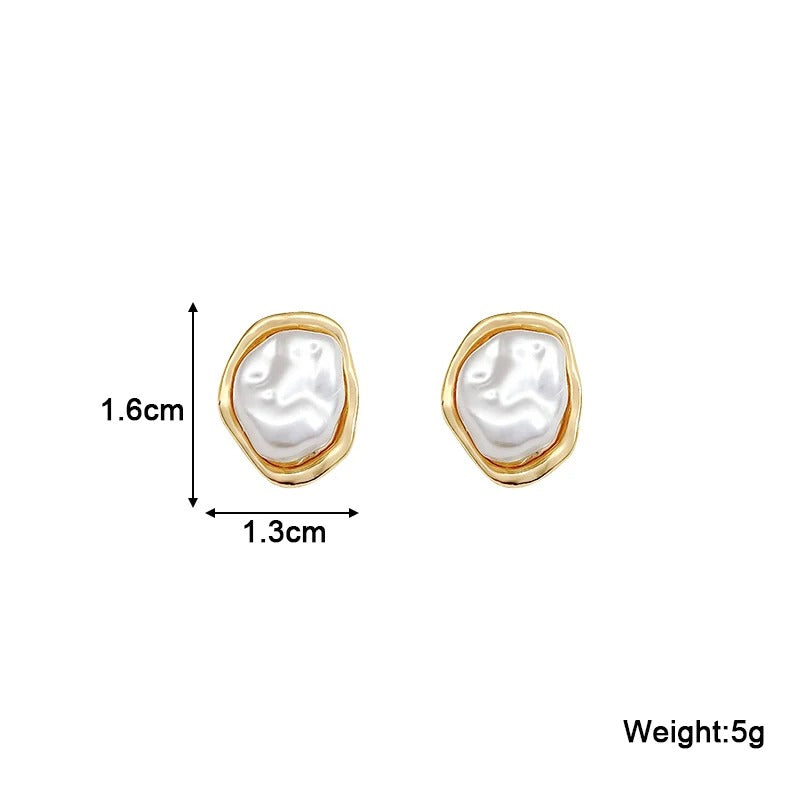 Women White Oval Stud Earrings Gold Color Irregular Statement Jewelry
