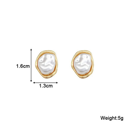 Women White Oval Stud Earrings Gold Color Irregular Statement Jewelry