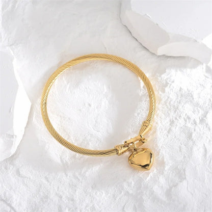 Gold Color Stainless Steel Heart Pendant Charm Bangle Bracelets For Women
