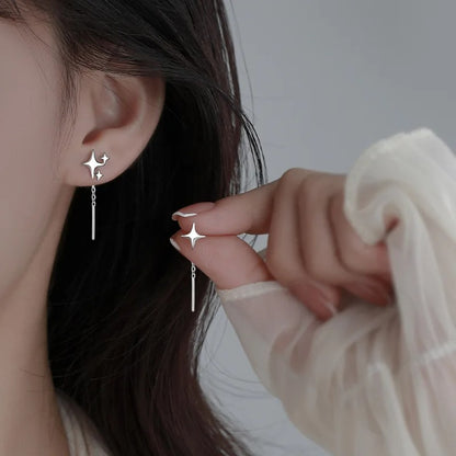 2025 New Korean Star Ear Wire Tassel Thread Chain Climb Star Pendants Drop Earrings Women's Straight Hanging Earings Jewelry