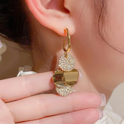 Stainless Steel Round Dangle Earrings Women Crystal Jewelry