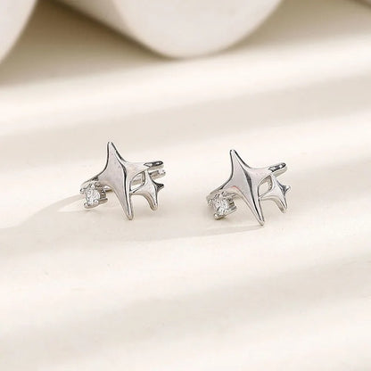 Four-Pointed Star Zircon Clip Earrings Unisex Non-Pierced Jewelry