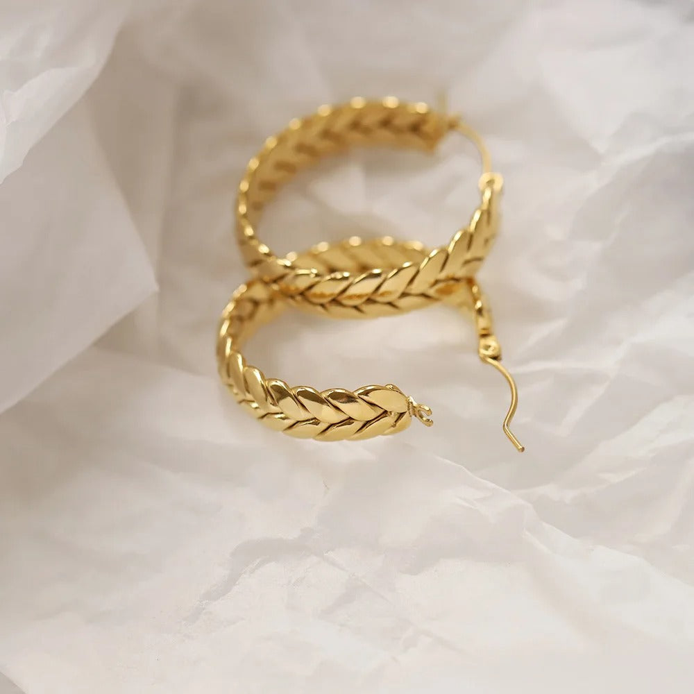 Stainless Steel Wheat Hoop Earrings Geometric Women Festival Gift