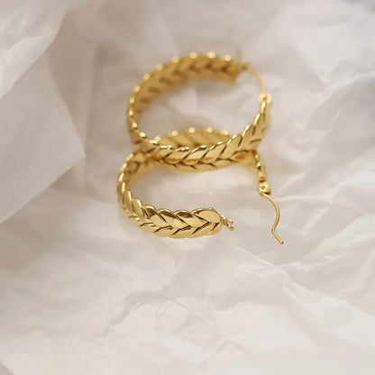 Stainless Steel Wheat Hoop Earrings Geometric Women Festival Gift