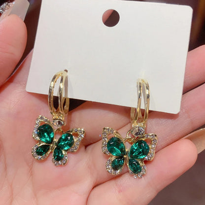 Green CZ Butterfly Drop Earrings Women Party Fashion Jewelry