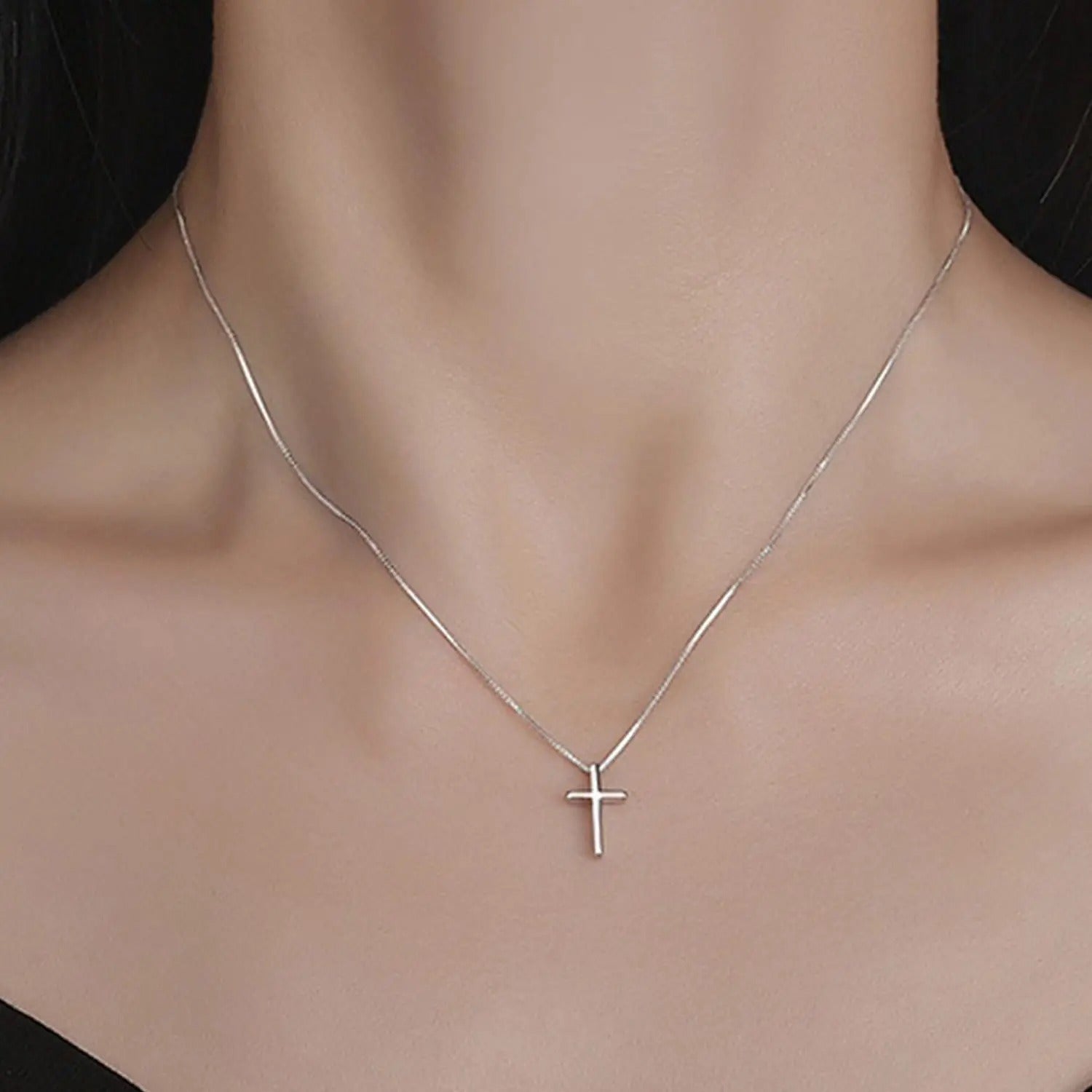 1pc Minimalist Style Silvery Cross Pendant Necklace Exquisite Holiday Party Commemorative Gift Anniversary Party Jewelry Gifts