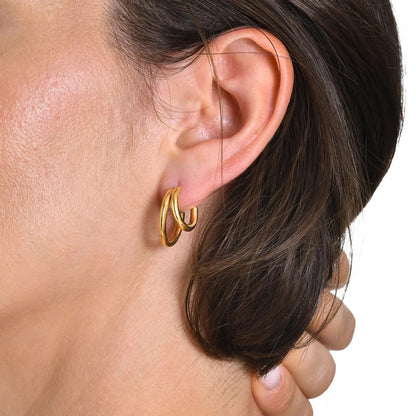 Chic Minimalist Smooth Hoop Earrings for Women Lady,Gold Color Fashion Tube Round Ear Gifts Stud Earring Stainless Steel Jewelry