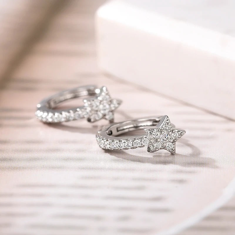 Huitan Star Hoop Earrings Silver CZ Dazzling Jewelry for Women