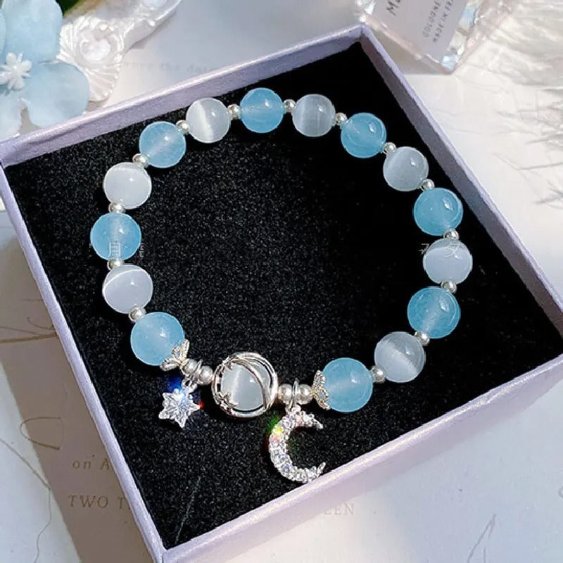 1 Starry Cat's Eye Stone Bracelet For Female Instagram In A Niche Design, New Grey Moonlight Star Moon Crystal Bracelet