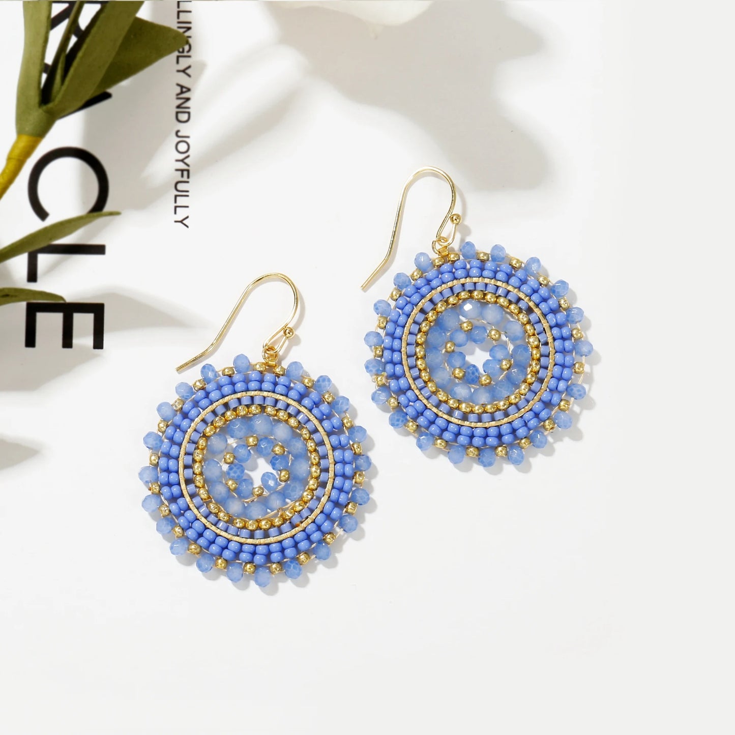 Handmade Crochet Crystal & Seed Beads Drop Earrings Women