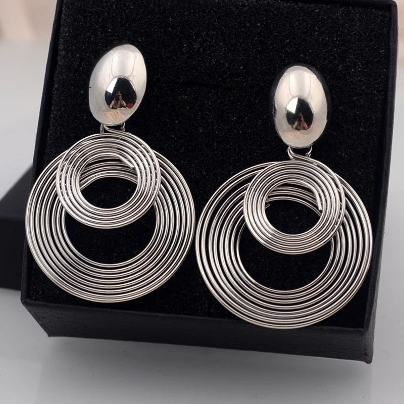 Trendy Big Round Statement Earrings for Women Golden Silver Color Metal Geometry Dangle Drop Earrings Simple Jewelry