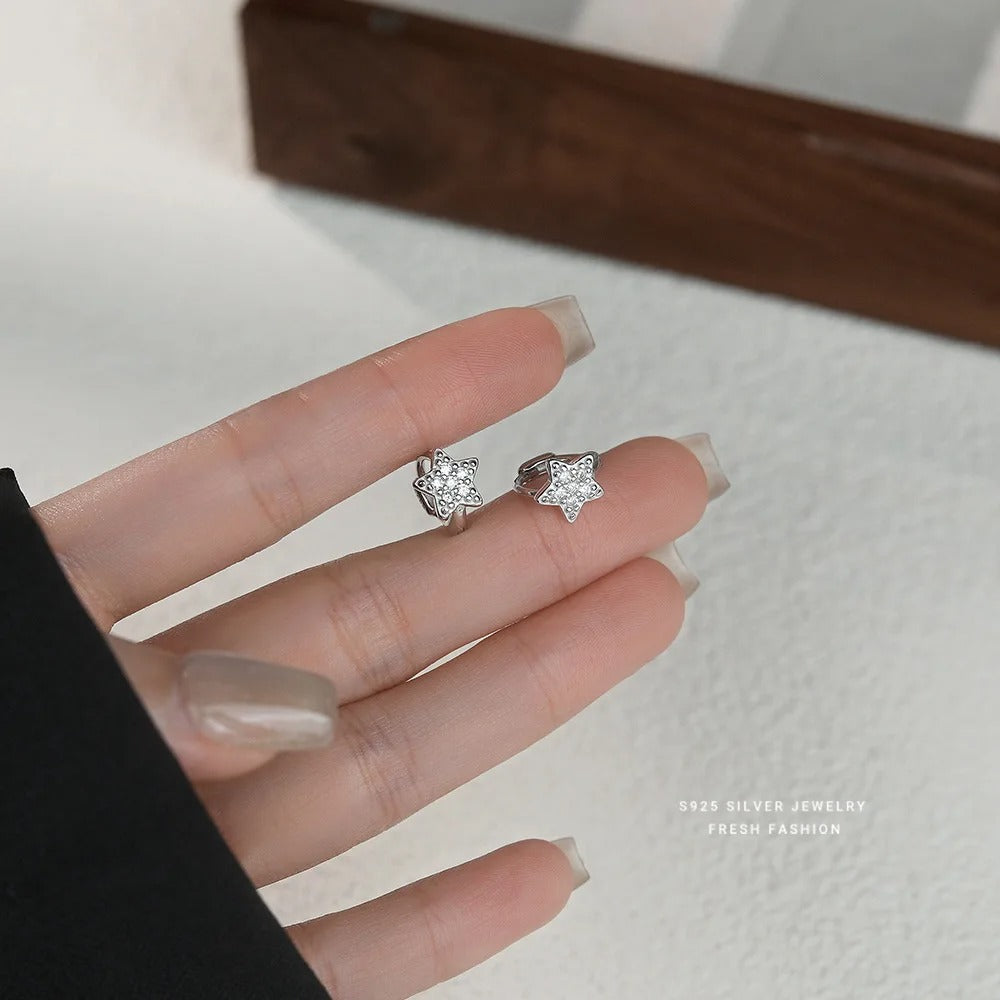 High Quality Inlaid Zircon Star Earrings for Women Korean 925 Sterling Silver Temperament Sweet Jewelry