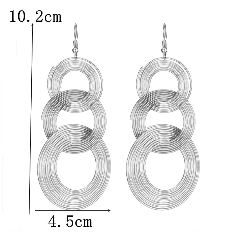 Gold 3 Circle Geometric Long Dangle Earrings Women Boho Jewelry