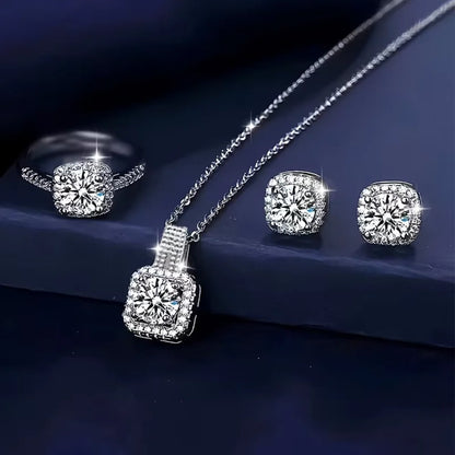 Luxury 3PCS Zircon Jewelry Set – Shiny Geometric Necklace, Earrings & Ring