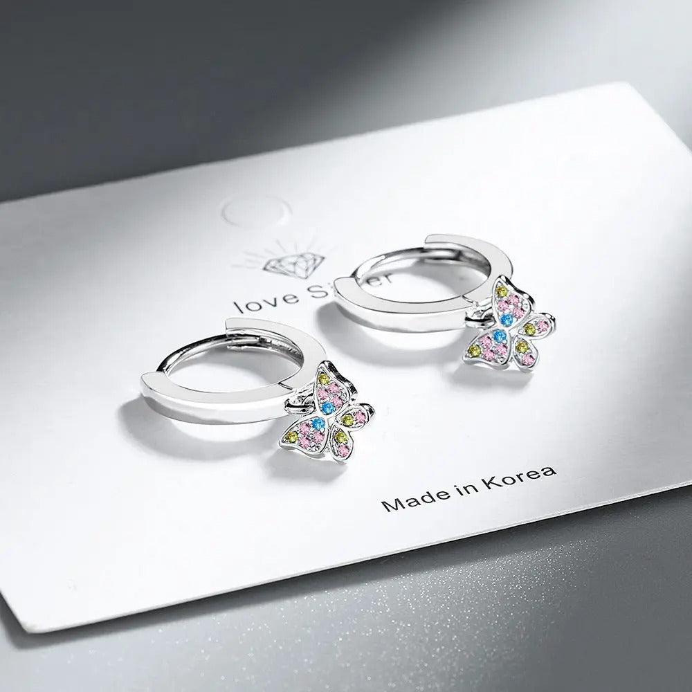 925 Sterling Silver Butterfly Color Zircon Stud Earrings