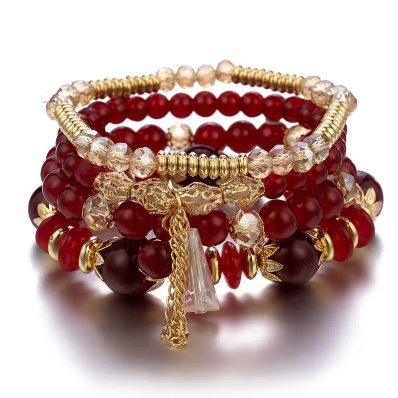 4Pcs New Tassel Charm Beads Bracelet Set For Women Colorful Glass Beaded Chain Bangle Jewelry