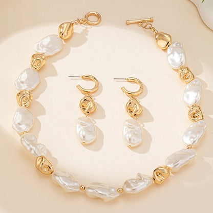 2PCS Elegant Palace Style Women's Pearl Necklace Earring Jewelry Set Beautiful Temperament Wedding Party Gift Jewelry