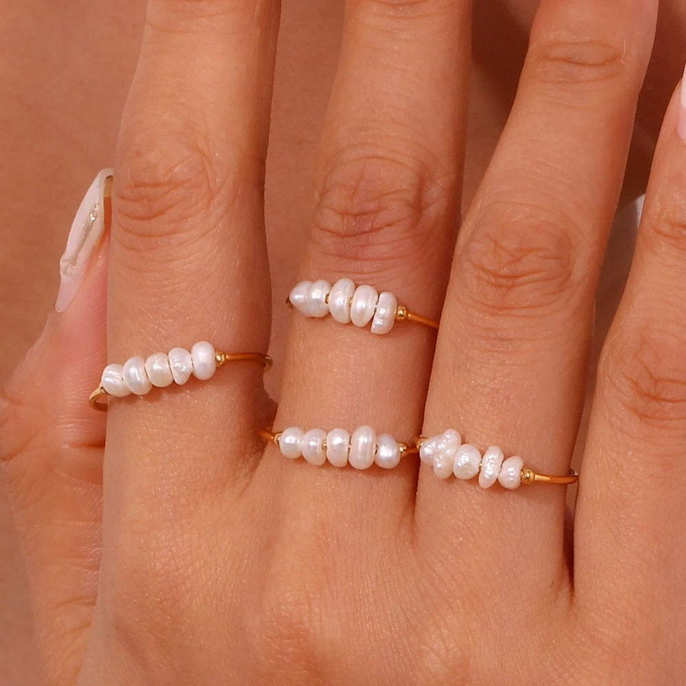 Elegant Small Freshwater Pearl Stainless Steel Finger Rings Women Fashion Daily Waterproof Jewelry And Accessories