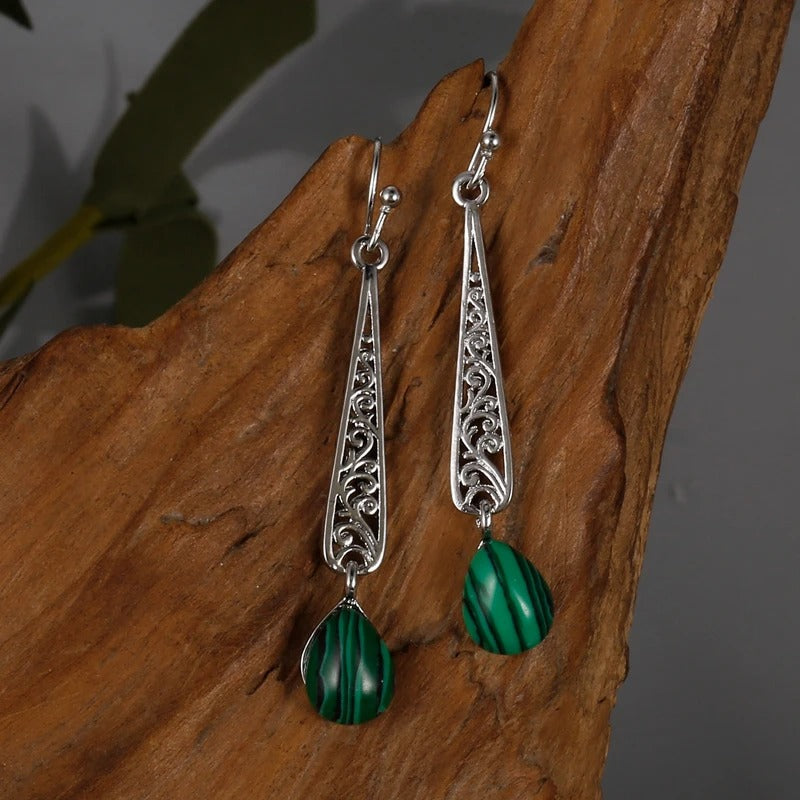 Vintage Green Drop Pendant Earrings Bohemian Style Jewelry for Women