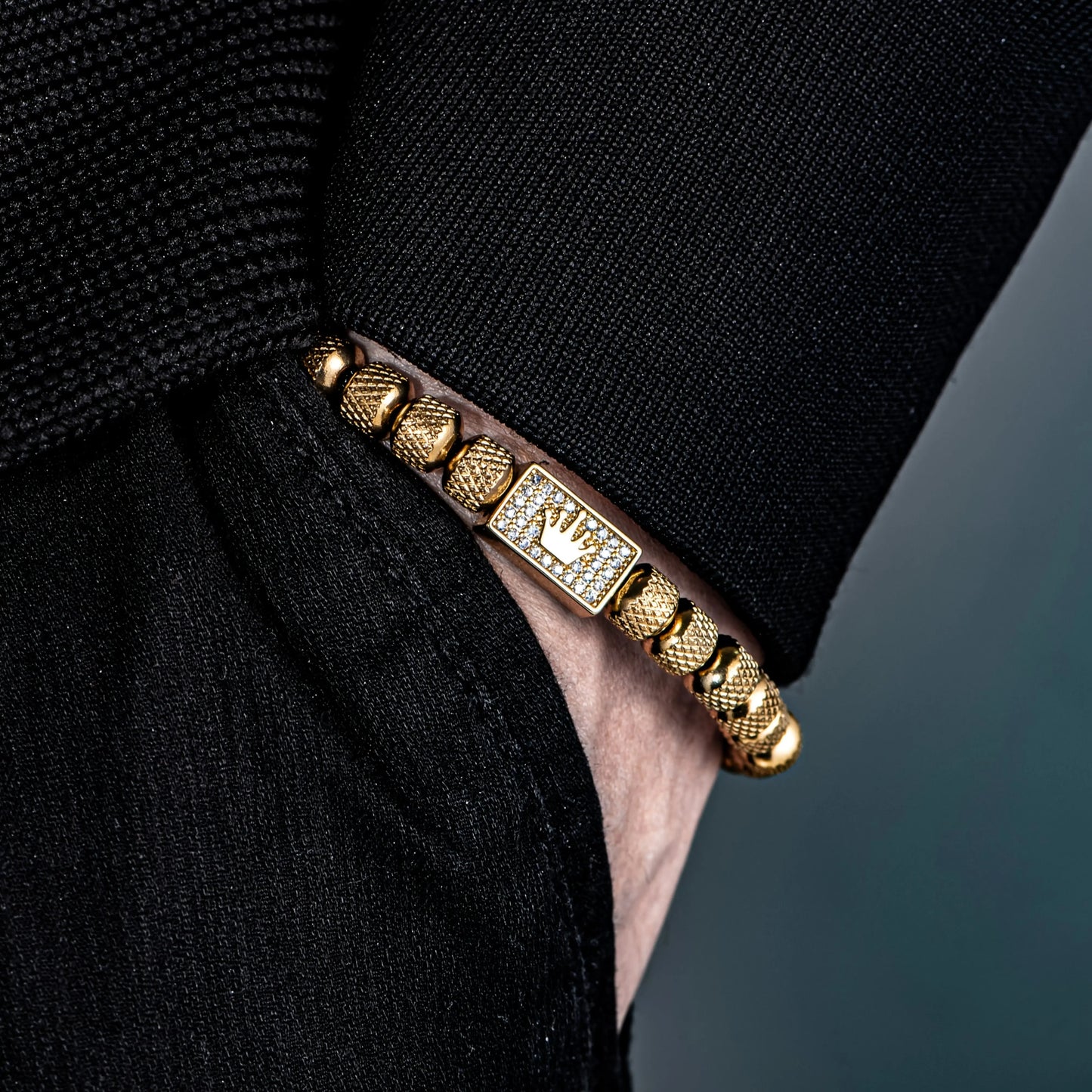 Luxury Micro-Set Square Crown Bead Bracelet Men Adjustable