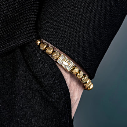 Luxury Micro-Set Square Crown Bead Bracelet Men Adjustable