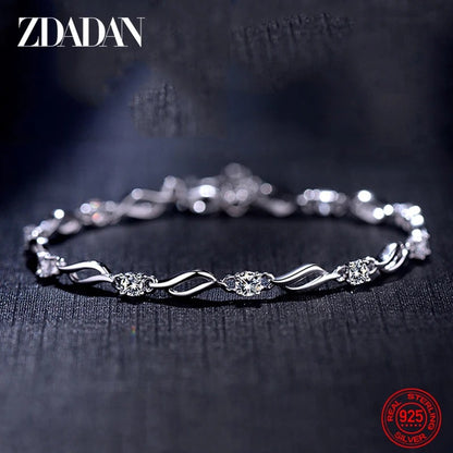 ZDADAN 925 Sterling Silver Crystal Bracelet Chain For Women Fashion Jewelry Gift