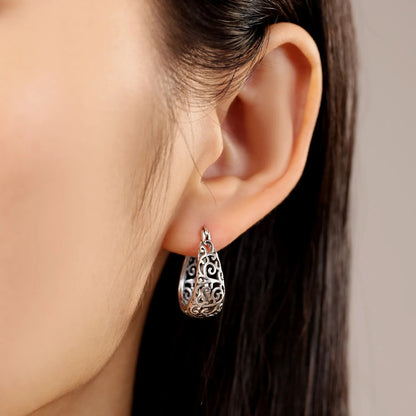 Vintage Vine Series 925 Sterling Silver Hoop Earrings