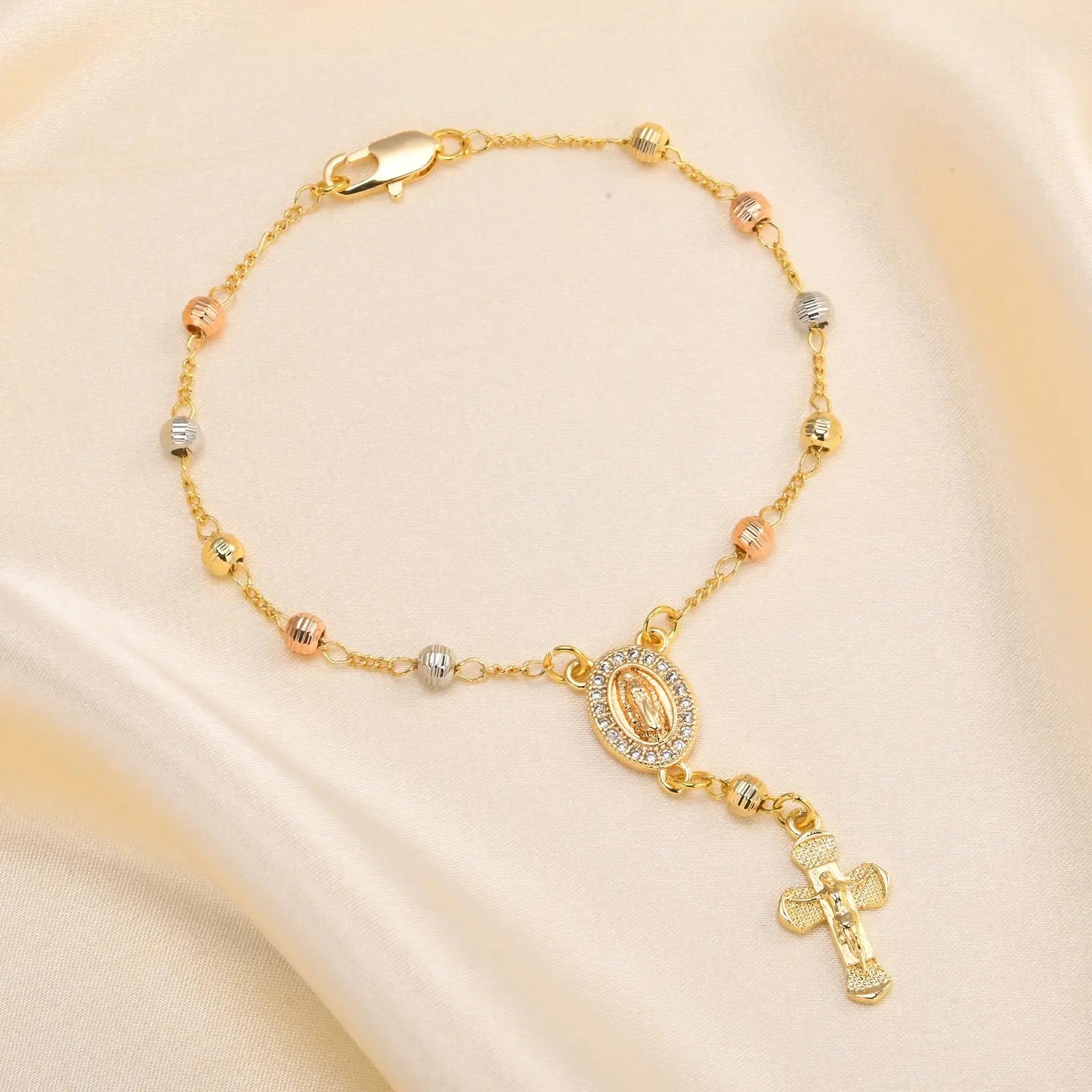 Virgin Mary Rosary Bead Cross Bracelet Virgin of Guadalupe Adjustable Link Bracelet for Women Girl Jewelry Gift