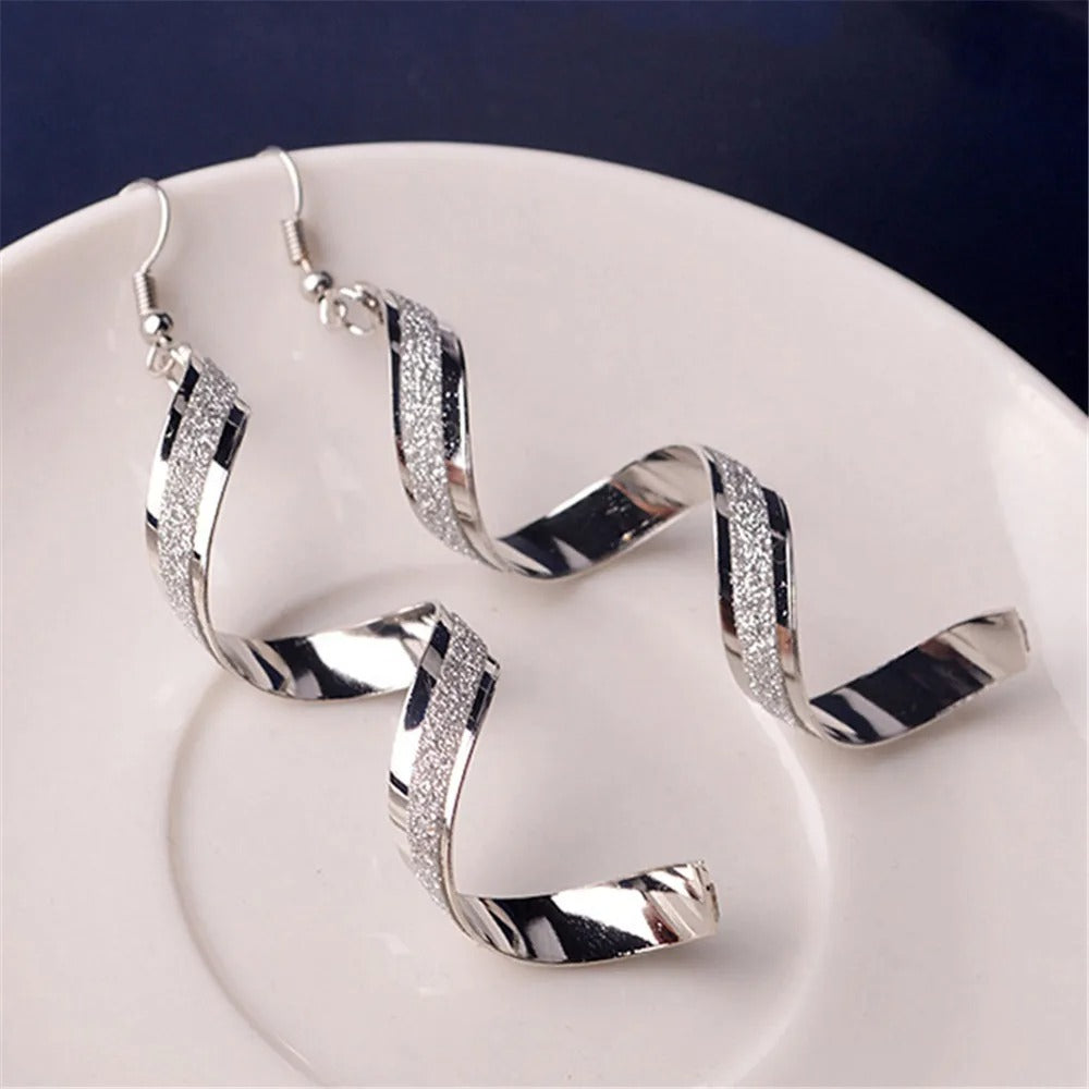 1pair Women Twist Spiral Dangle Charm Fall Earrings Jewelry Stainless Steel Long Peculiar Earrings 2025 Daily Trending Jewelry