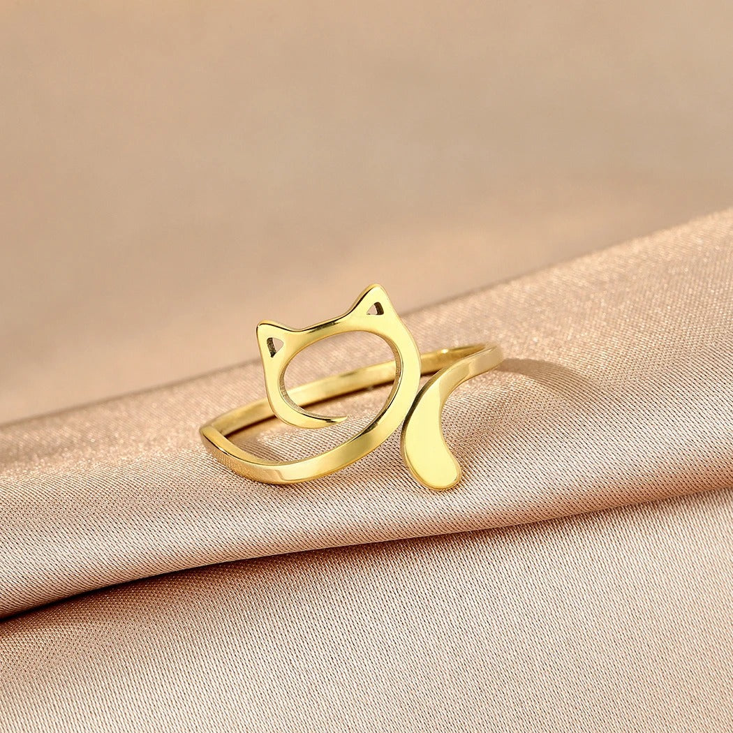Cute Cat Stainless Steel Ring Lovely Stacking Jewelry for Women & Girls