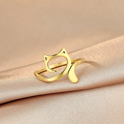 Cute Cat Stainless Steel Ring Lovely Stacking Jewelry for Women & Girls