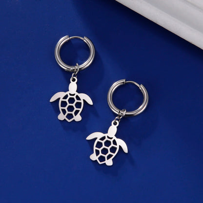 Cute Hollow Turtle Hoop Earrings Gold Color Stainless Steel