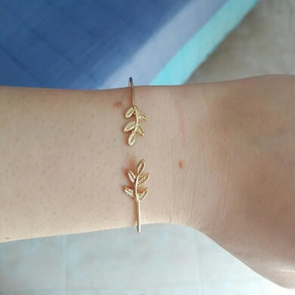 Gold Color Leaves Cuff Bangles for Women Fashion Open Bangle Open Cuff Bracelet Jewelry