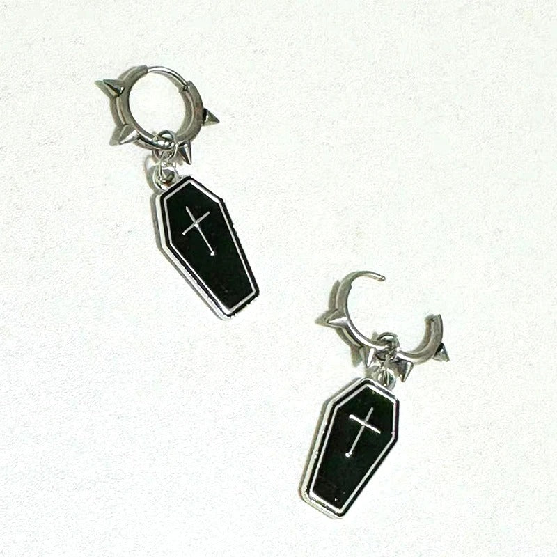 Punk Rivet Coffin Cross Earrings Women Gothic Korean Fashion Jewelry