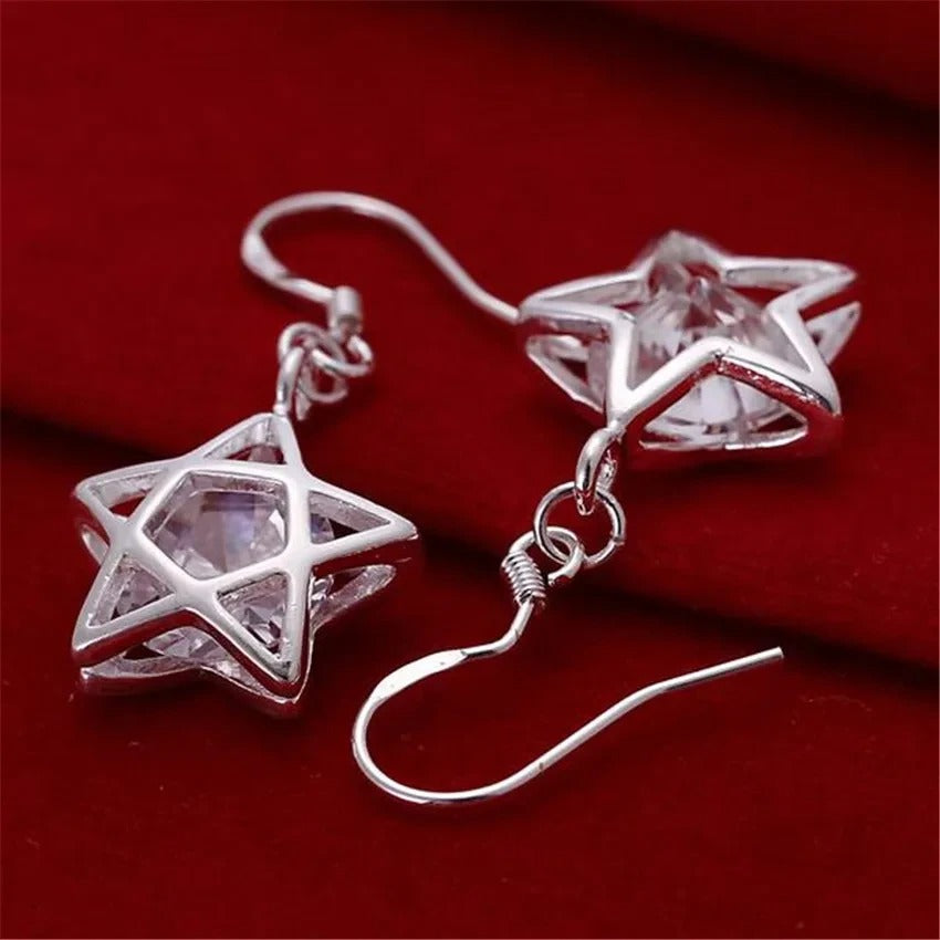 Cute Nice 925 Sterling Silver Star Crystal Earrings Charm for Women Jewelry Fashion Wedding Engagement Party Gift