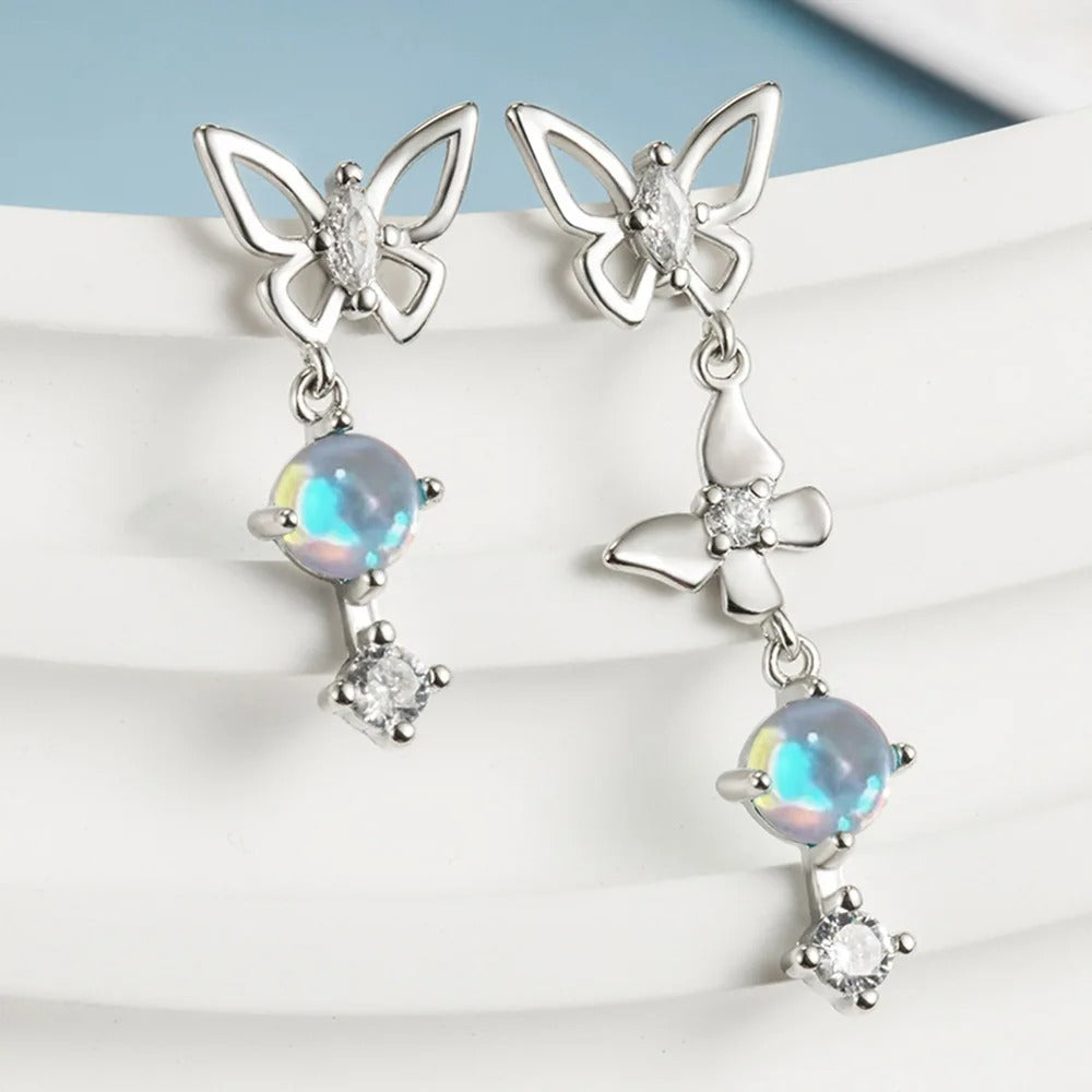 Butterfly Crystal Stud Earrings 925 Silver Jewelry Gift for Women