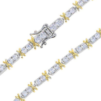 Iced Out Cross X Necklace Gold & Silver 3MM CZ Tennis Chain for Women
