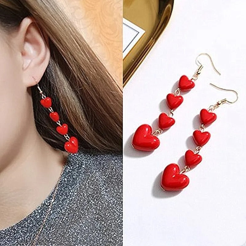 Long Red Heart Tassel Earrings Women Girls Party Jewelry