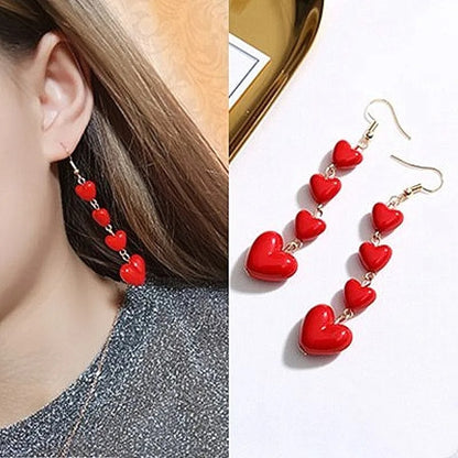 Long Red Heart Tassel Earrings Women Girls Party Jewelry