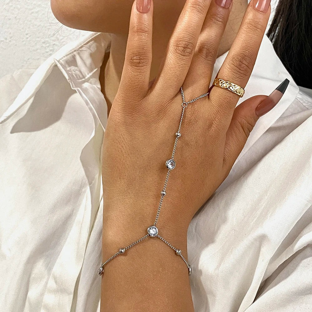 Gold Plated Stainless Steel Ring Hand Chain Bracelet Women’s Jewelry