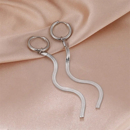Fashion Long Tassel Stainless Steel Earrings Gold Women