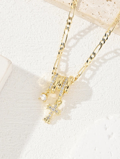 Light Luxury Five Rings Zircon Cross Star Pendant Necklace, Women's Personality Simple and Elegant Special Jewelry Gift