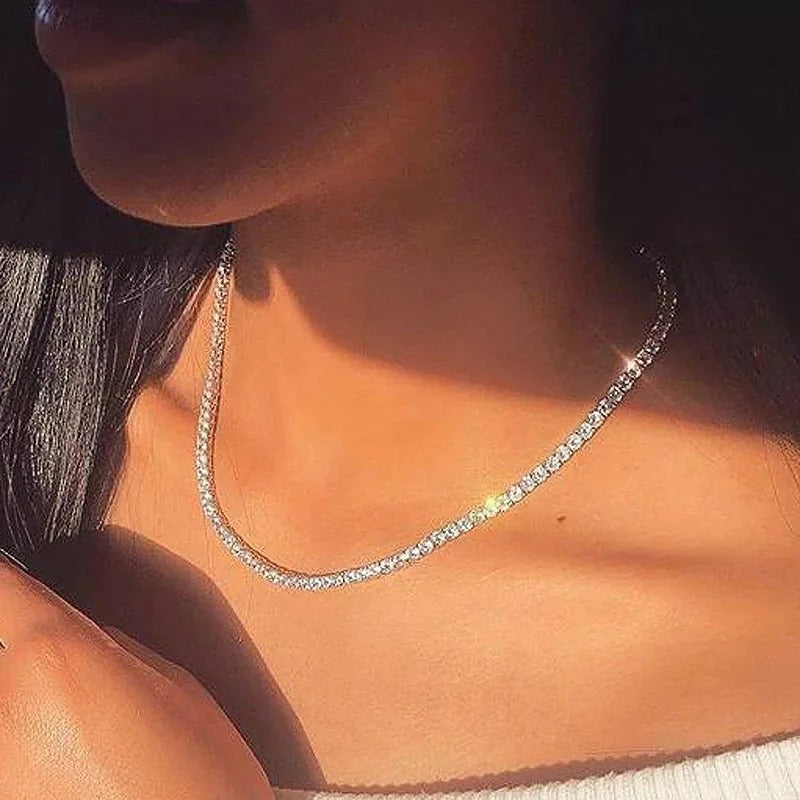 Simple Iced Out Tennis  Choker Necklace for Women Men Crystal Short Chain on Neck Hip Hop Trend Accessories Jewelry