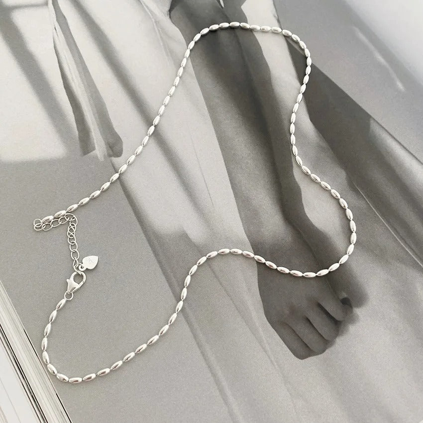 Luxury 925 Sterling Silver Rice Grain Chain Necklace Elegant Jewelry