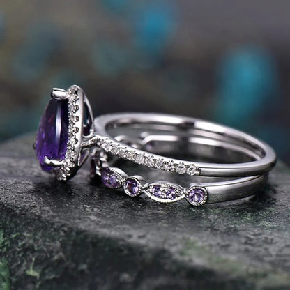 Sterling Silver Purple Cubic Zircon Ring Elegant Wedding & Party Jewelry for Women