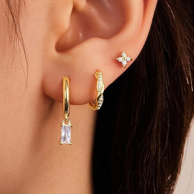 Women’s 3-Piece Twist Huggie Earring Pack Piercing Jewelry