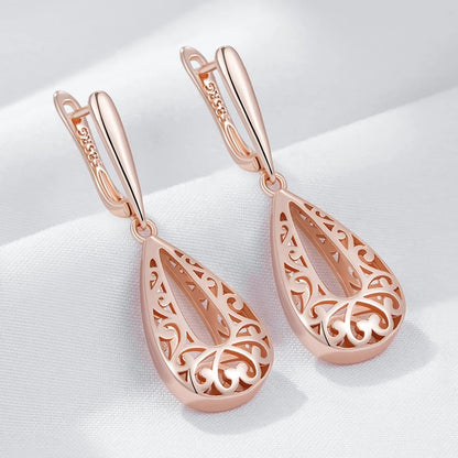 Glossy Rose Gold Dangle Earrings Women Flower Fashion Jewelry