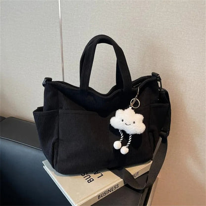 Corduroy Tote Bag with Zipper for Women